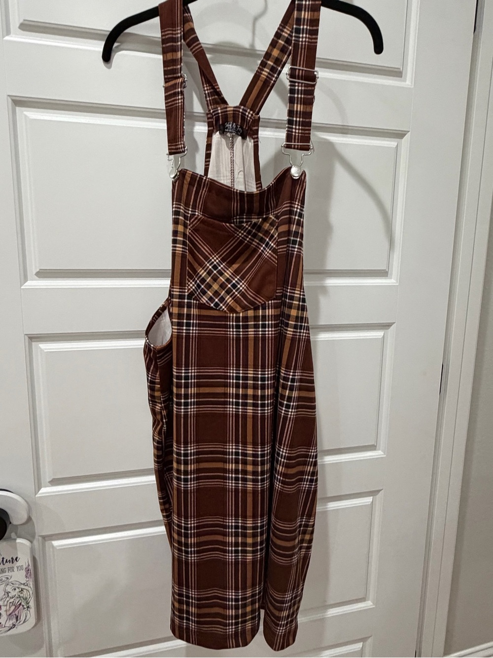 Women’s Brown Plaid Overall Dress